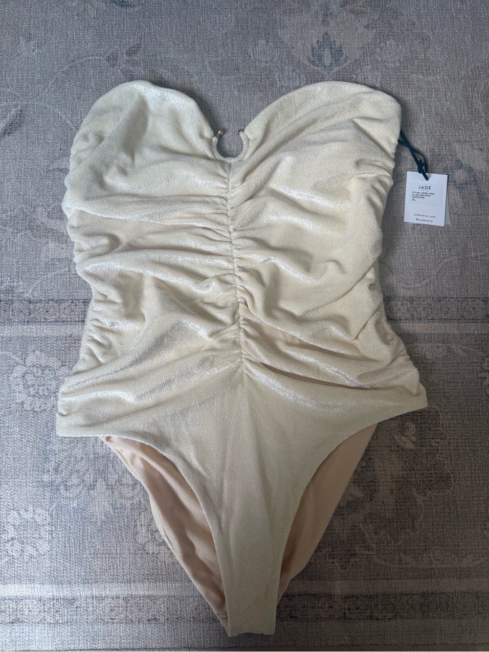 Jade Cream Shimmer Strapless Ruched One-Piece